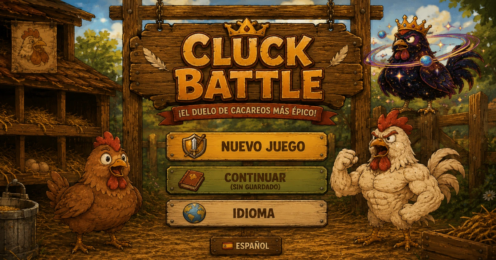 Cluck Battle title menu with chicken opponents