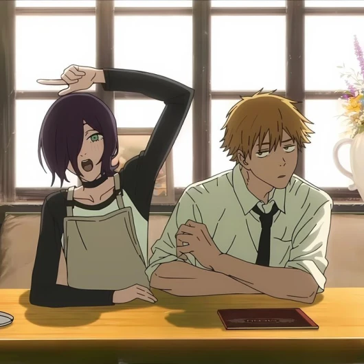 Reze and Denji in the Cafe Pack cover