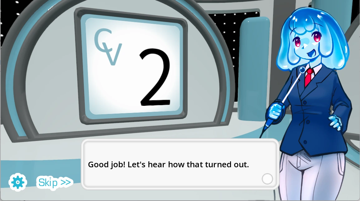 The Choicer Voicer original game showing its host and recording playback prompt