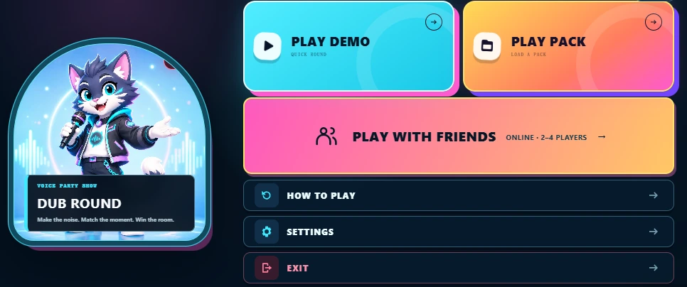 DubRound game menu with a prominent Play with Friends option